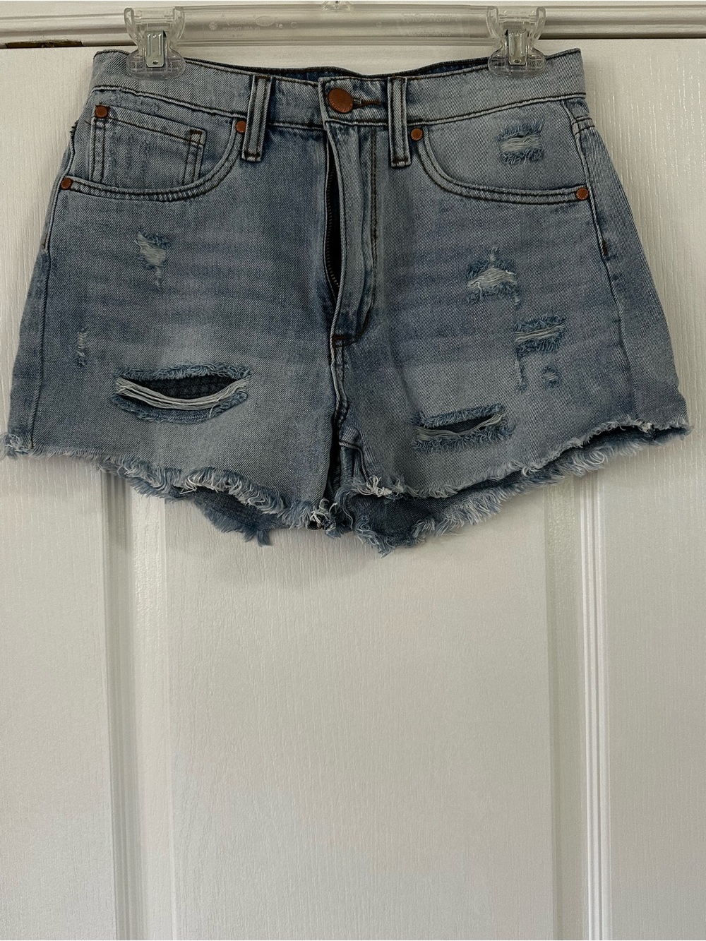See Thru Soul Light Blue Distressed Denim Cutoff Shorts